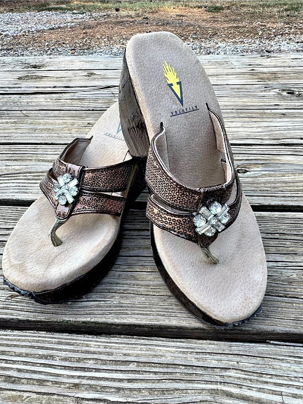 Volatile Winery Brown Embellished Wedge Sandals
